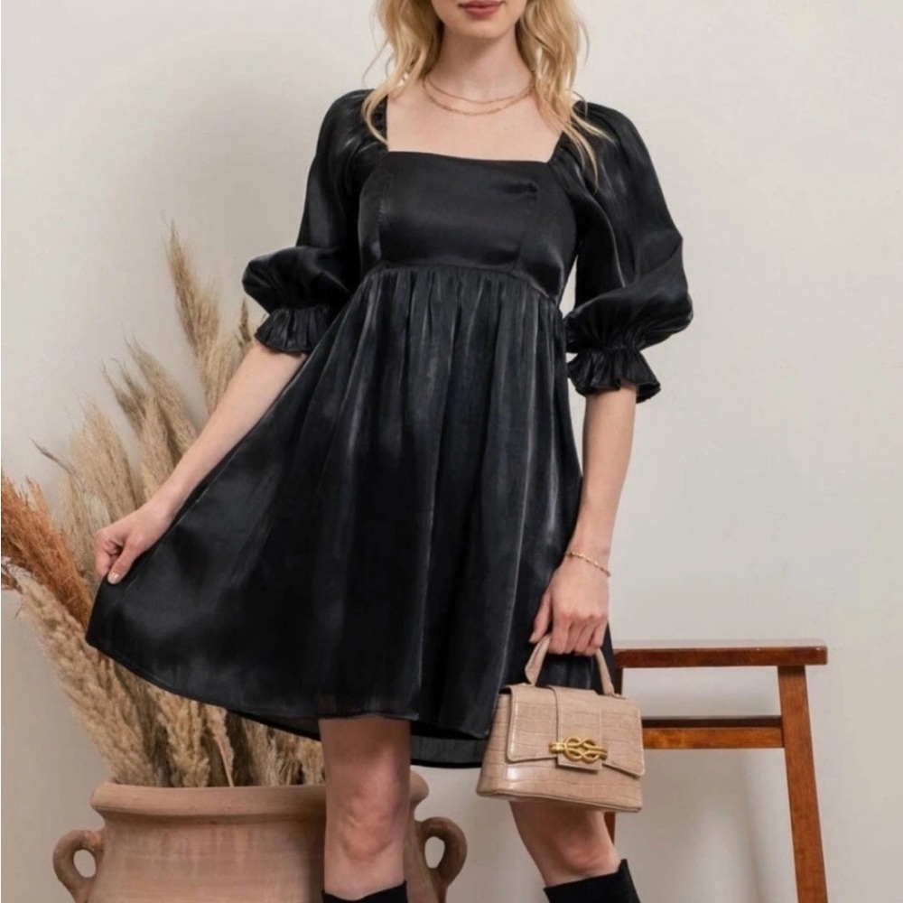 Blu Pepper Black Satin Dress